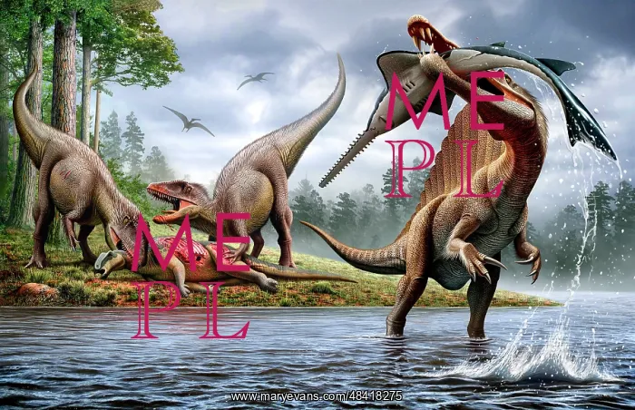 : Spinosaurus hunting an Onchopristis with a pair of ? : Spinosaurus hunting an Onchopristis with a pair of ?