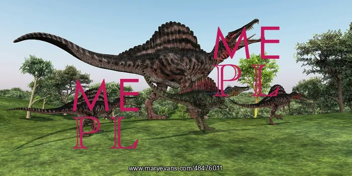 : A Spinosaurus mother walks with her youngsters in ? : A Spinosaurus mother walks with her youngsters in ?