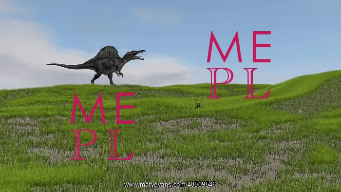  : Spinosaurus walking across a grassy field