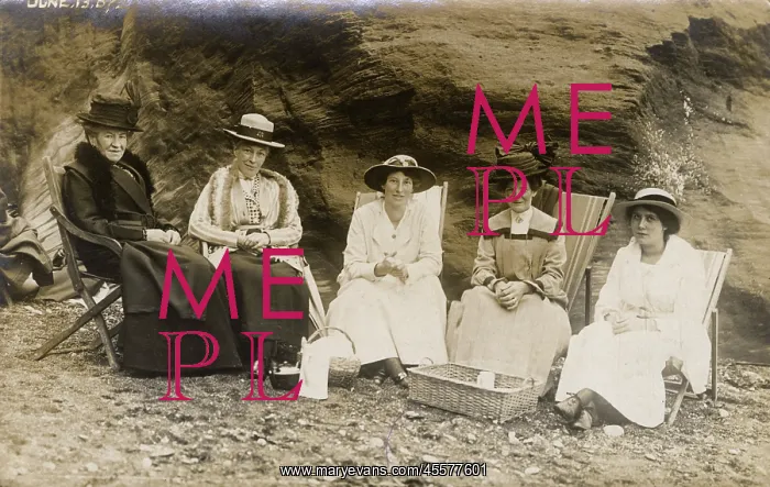 : Five Spinsters having a Picnic on the Beach : Five Spinsters having a Picnic on the Beach