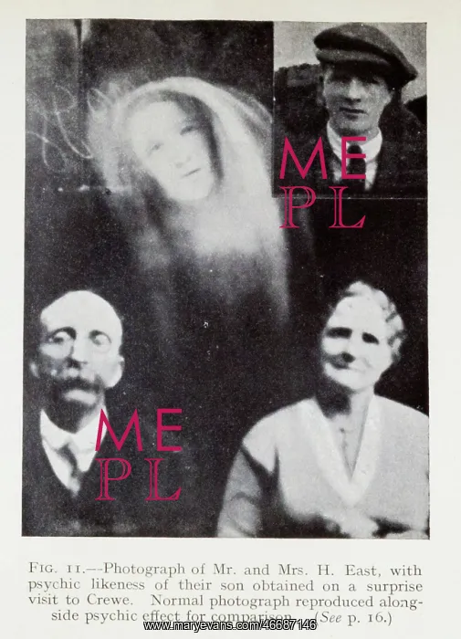 : Spirit face in front of 4 men : Spirit face in front of 4 men