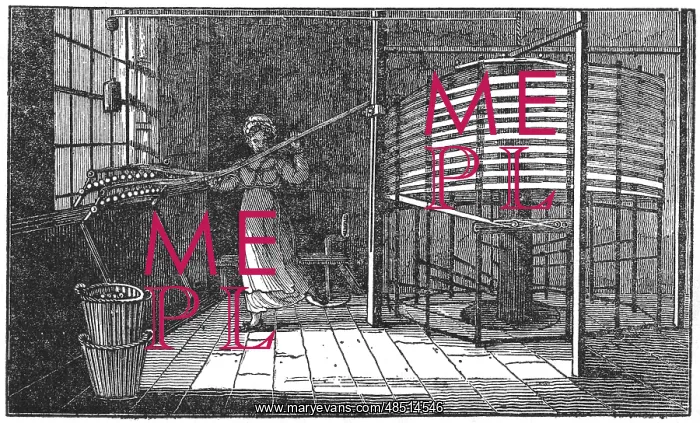 : Spitalfields silk worker winding silk onto the : Spitalfields silk worker winding silk onto the