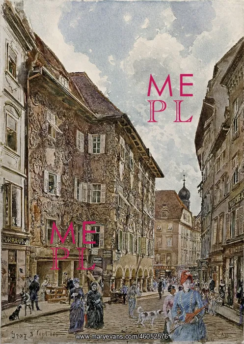 : Sporgasse. The Sporgasse in Graz. 1885. Watercolour : Sporgasse. The Sporgasse in Graz. 1885. Watercolour