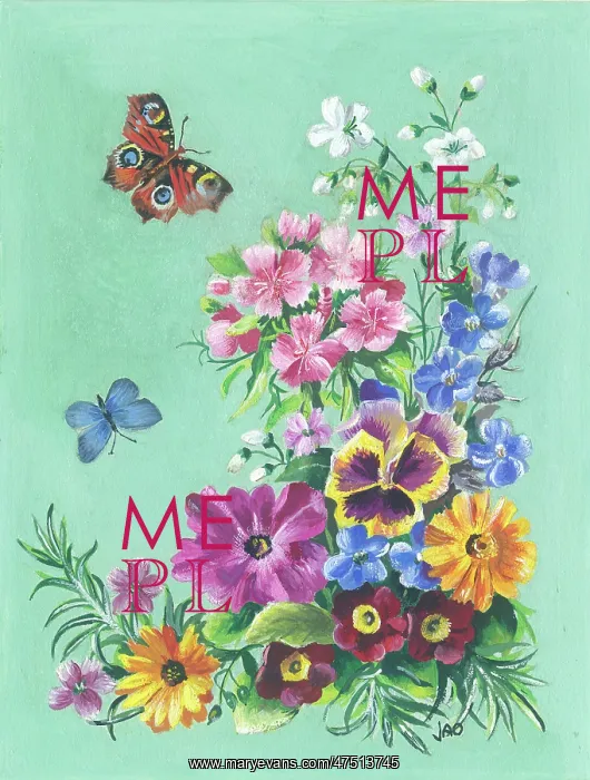 : Spray of flowers with two butterflies : Spray of flowers with two butterflies