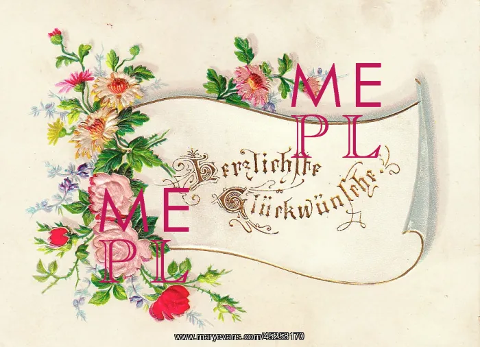 : Spray of flowers on a German greetings card : Spray of flowers on a German greetings card