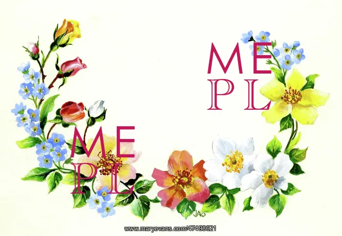 : Spray of single roses and forget-me-nots : Spray of single roses and forget-me-nots
