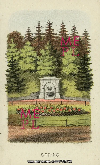 : Spring. Print shows a view of a fixture constructed at the base of a hillside : Spring. Print shows a view of a fixture constructed at the base of a hillside