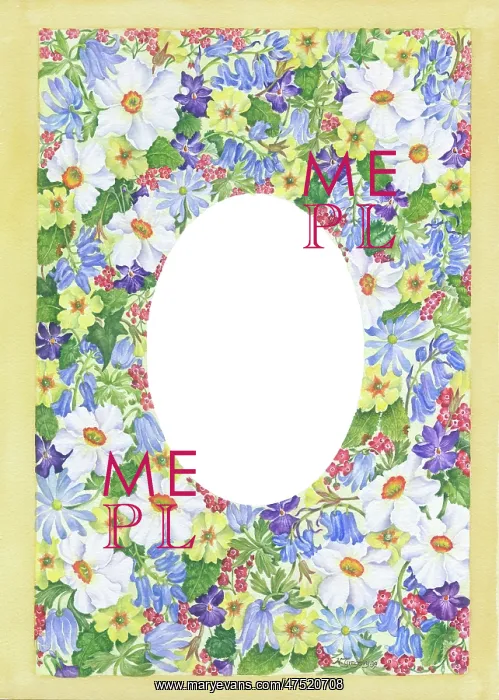 : Spring flower design with plain oval in centre : Spring flower design with plain oval in centre
