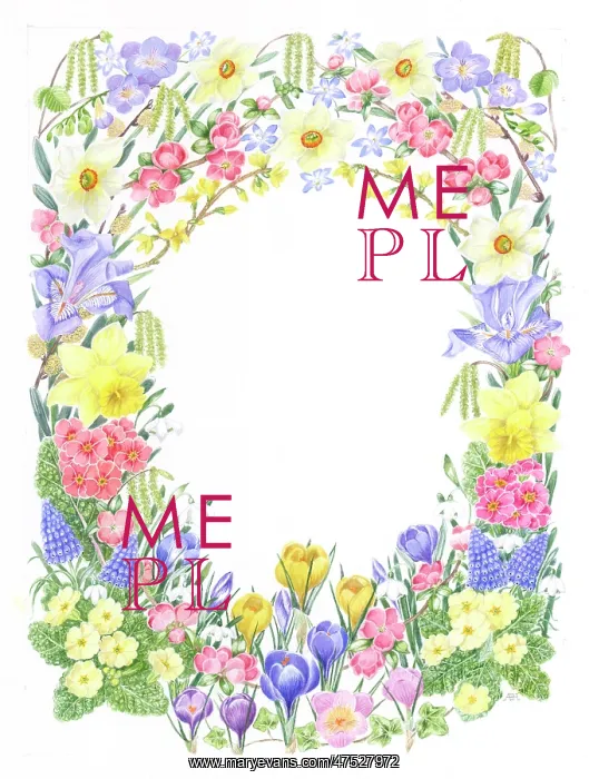 : Spring flower oval border : Spring flower oval border