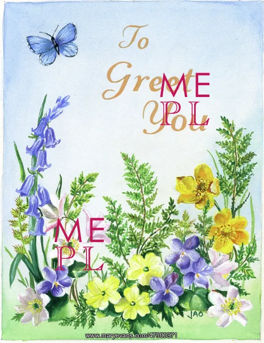 : Spring flowers with blue butterfly : Spring flowers with blue butterfly