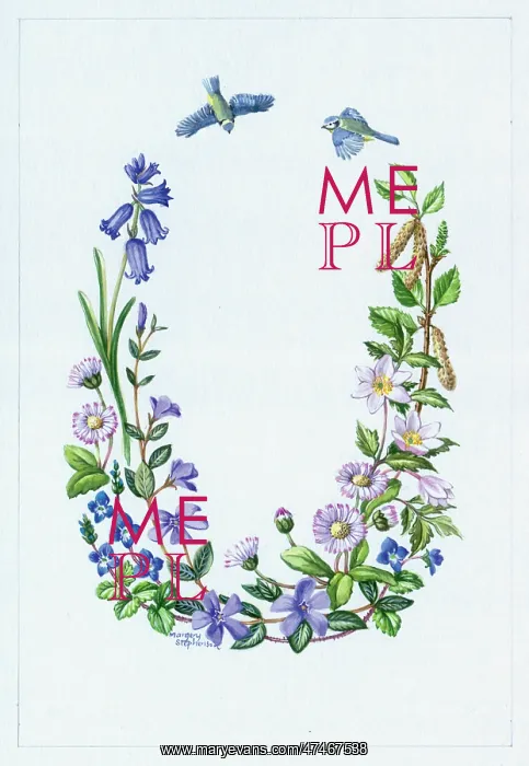 : Spring Flowers with Bluebirds : Spring Flowers with Bluebirds
