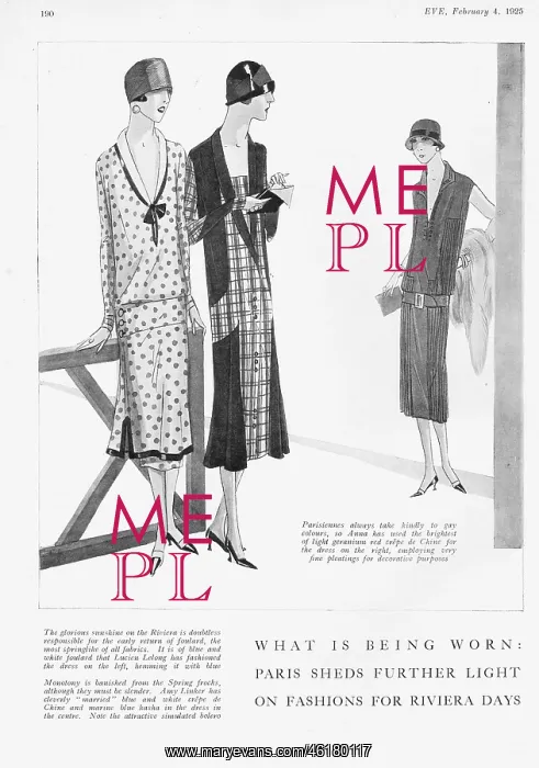 : Three Spring Parisian frocks for the Riviera, 1925 : Three Spring Parisian frocks for the Riviera, 1925
