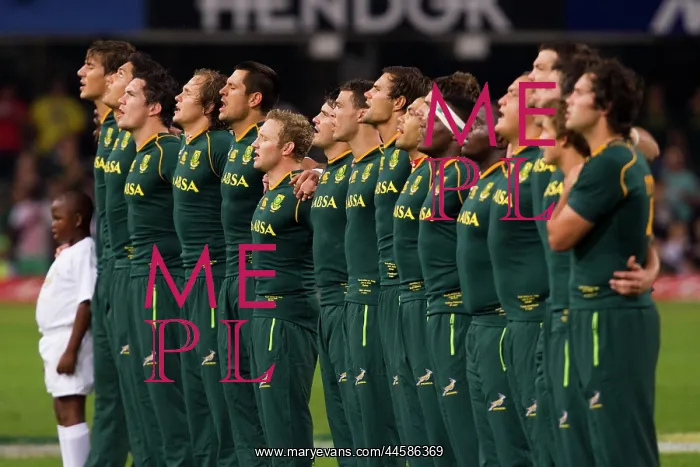 : Springbok rugby team singing the national anthem : Springbok rugby team singing the national anthem