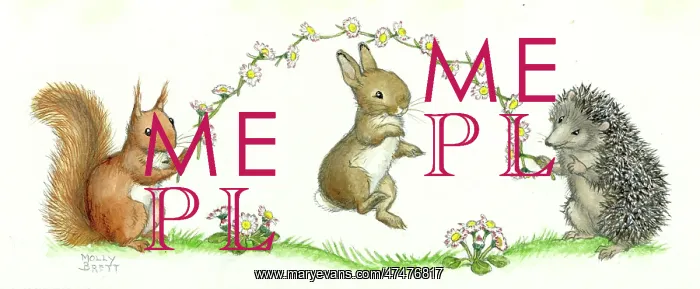 : Squirrel, rabbit and hedgehog with daisy chain : Squirrel, rabbit and hedgehog with daisy chain