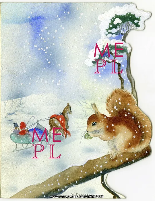 : Squirrel and sleigh in the snow : Squirrel and sleigh in the snow