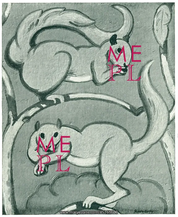 : Squirrels. A painting which shows a pair of opposite facing squirrels on : Squirrels. A painting which shows a pair of opposite facing squirrels on