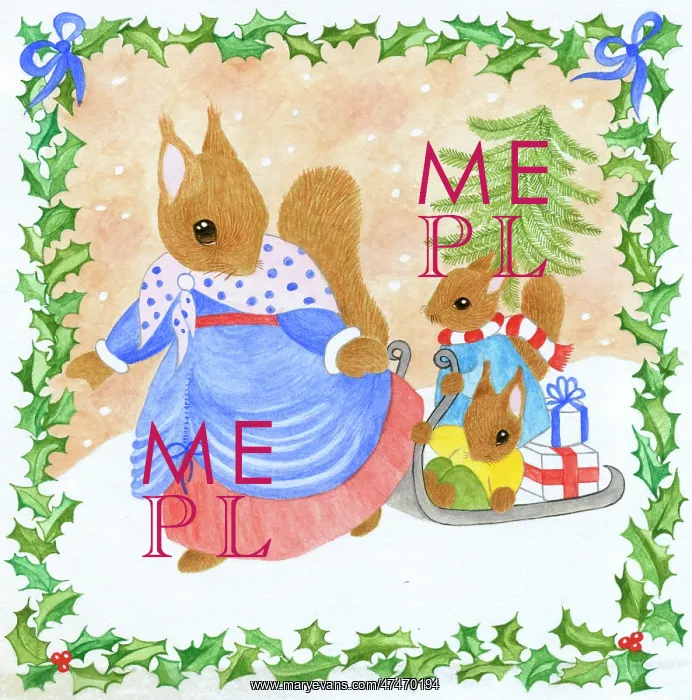 : Squirrels with Christmas tree and presents : Squirrels with Christmas tree and presents