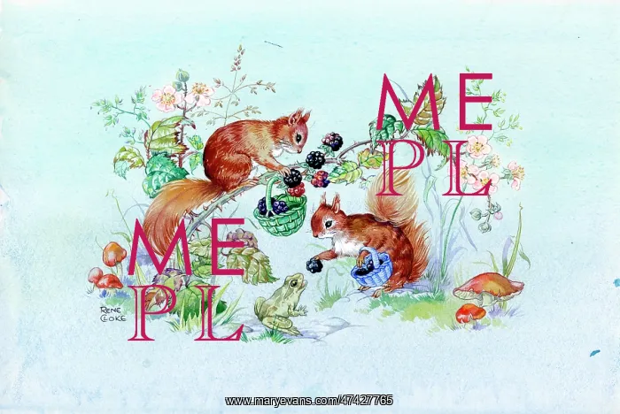 : Squirrels and frogs picking blackberries : Squirrels and frogs picking blackberries