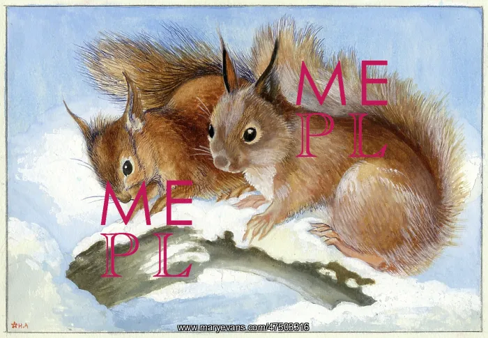  : Two squirrels on log in snow