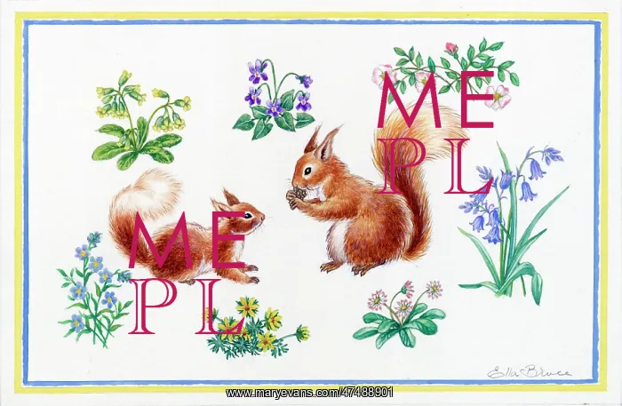  : Two squirrels with spring flowers