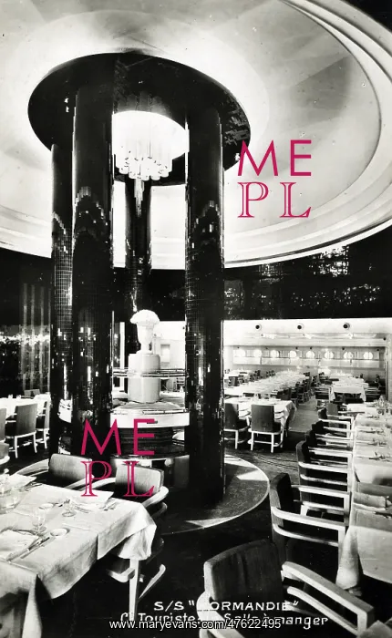 : SS Normandie, transatlantic cruise liner, dining room : SS Normandie, transatlantic cruise liner, dining room