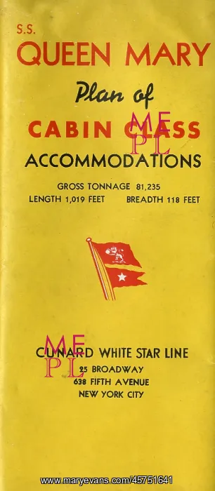 : SS Queen Mary - Plan of Cabin Class Accommodations : SS Queen Mary - Plan of Cabin Class Accommodations