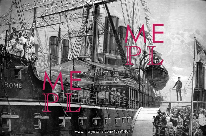 : SS Rome at the Royal Albert Docks, North Woolwich, 1886 : SS Rome at the Royal Albert Docks, North Woolwich, 1886