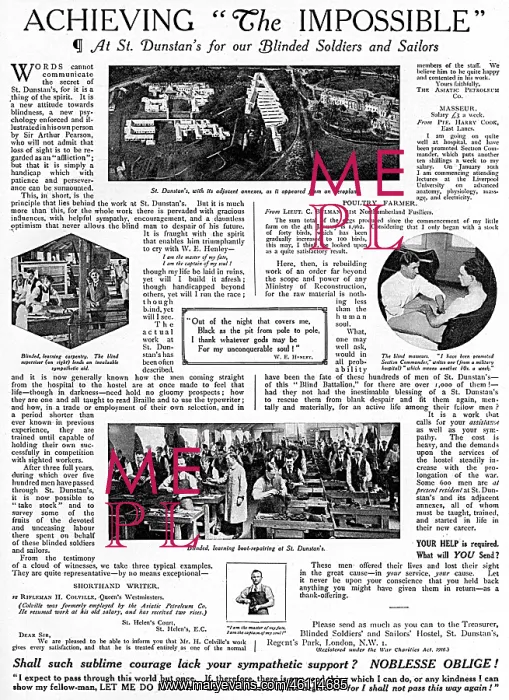 : St Dunstan's Hostel advertisement, WW1 : St Dunstan's Hostel advertisement, WW1