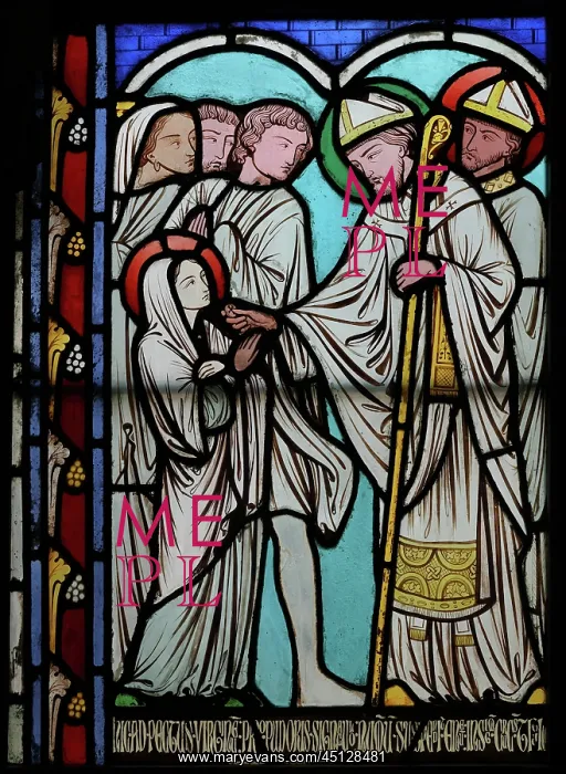 : St Genevieve stained glass window, Cloister, Cathedrale : St Genevieve stained glass window, Cloister, Cathedrale