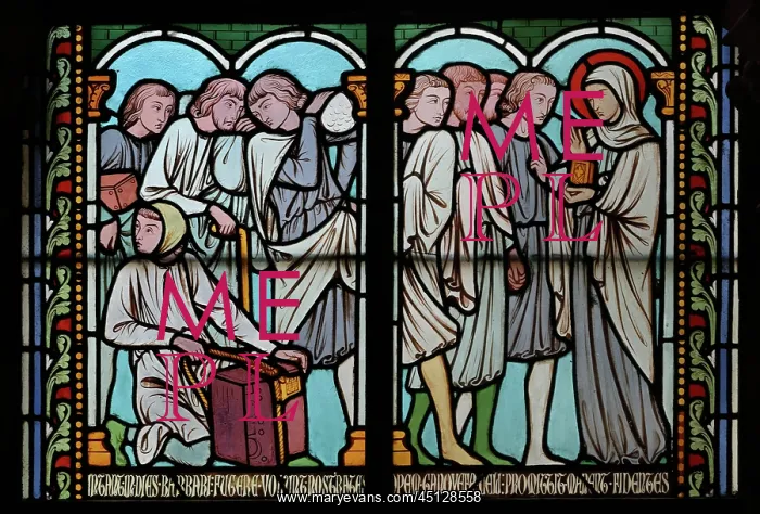 : St Genevieve stained glass window, Cloister, Cathedrale : St Genevieve stained glass window, Cloister, Cathedrale