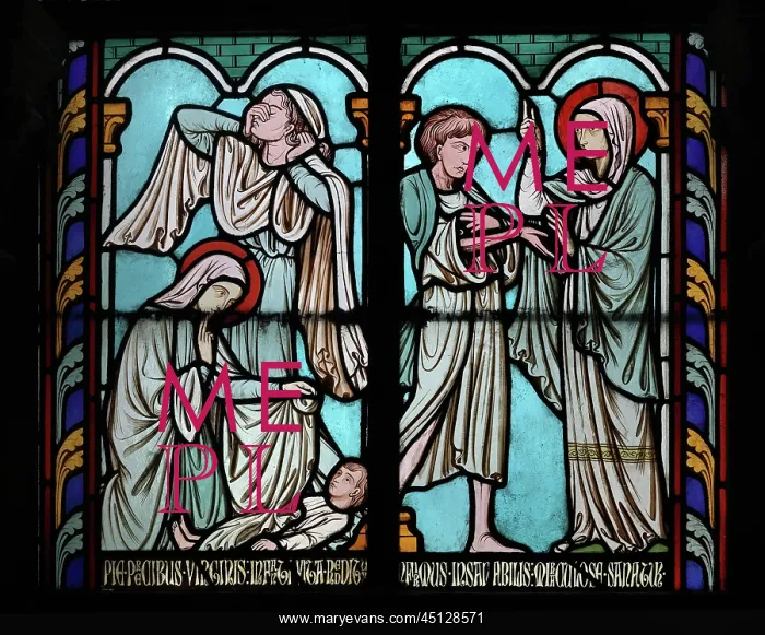 : St Genevieve stained glass window, Cloister, Cathedrale : St Genevieve stained glass window, Cloister, Cathedrale