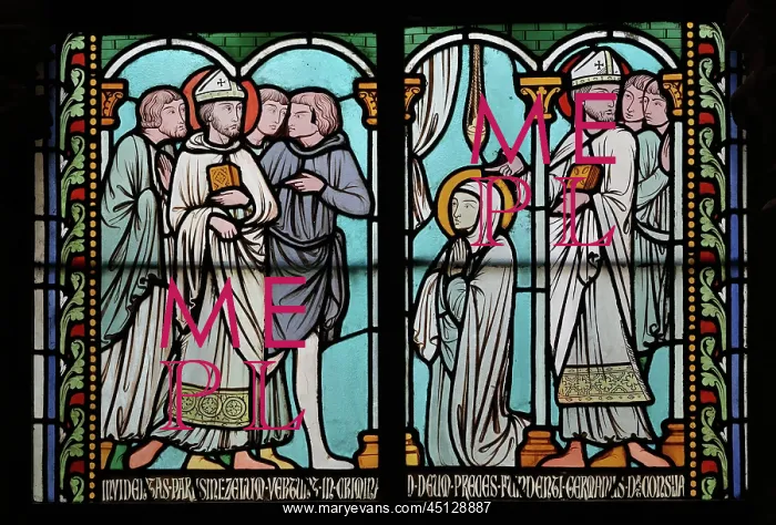 : St Genevieve stained glass window, Cloister, Cathedrale : St Genevieve stained glass window, Cloister, Cathedrale