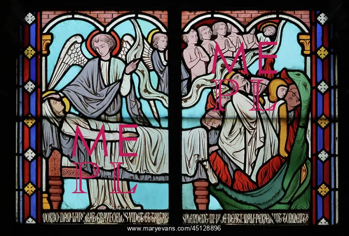  : St Genevieve stained glass window, Cloister, Cathedrale