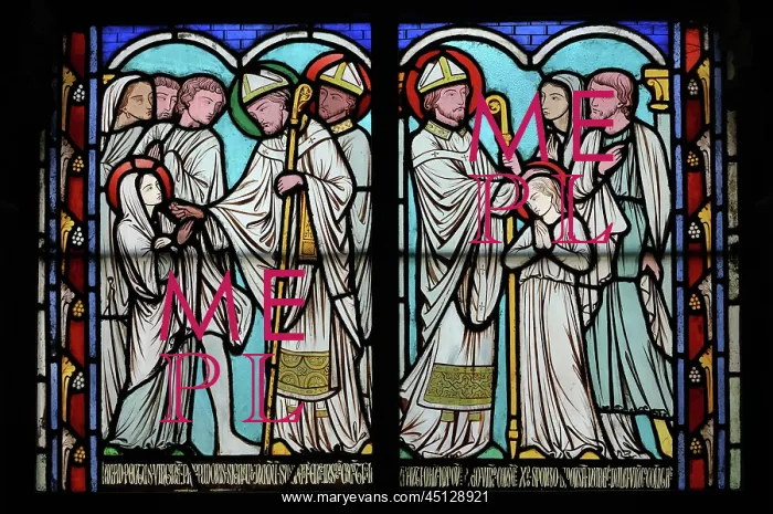 : St Genevieve stained glass window, Cloister, Cathedrale : St Genevieve stained glass window, Cloister, Cathedrale
