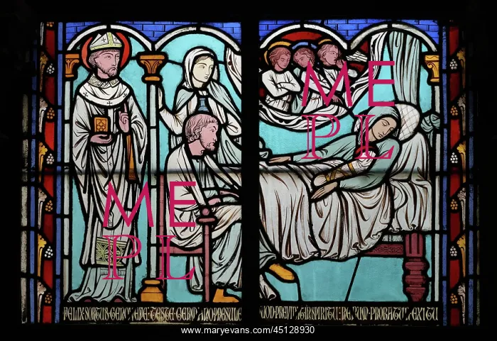 : St Genevieve stained glass window, Cloister, Cathedrale : St Genevieve stained glass window, Cloister, Cathedrale
