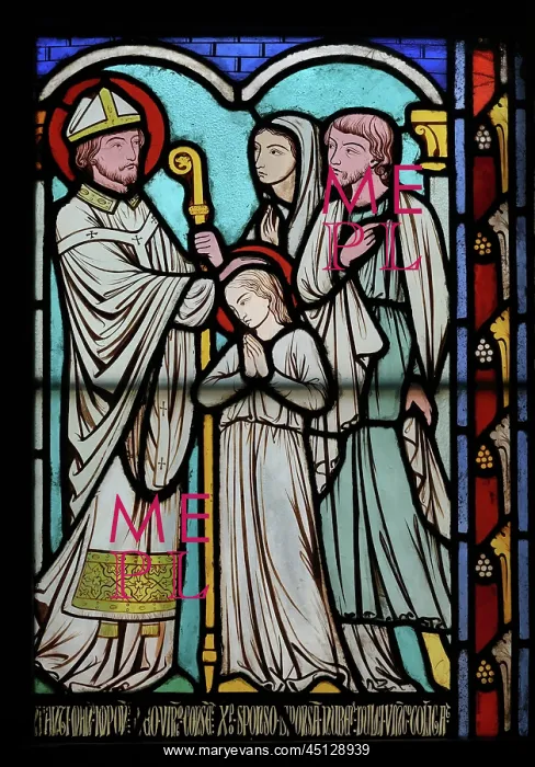 : St Genevieve stained glass window, Cloister, Cathedrale : St Genevieve stained glass window, Cloister, Cathedrale