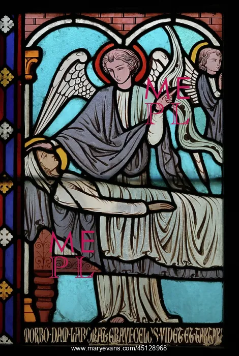 : St Genevieve stained glass window, Cloister, Cathedrale : St Genevieve stained glass window, Cloister, Cathedrale