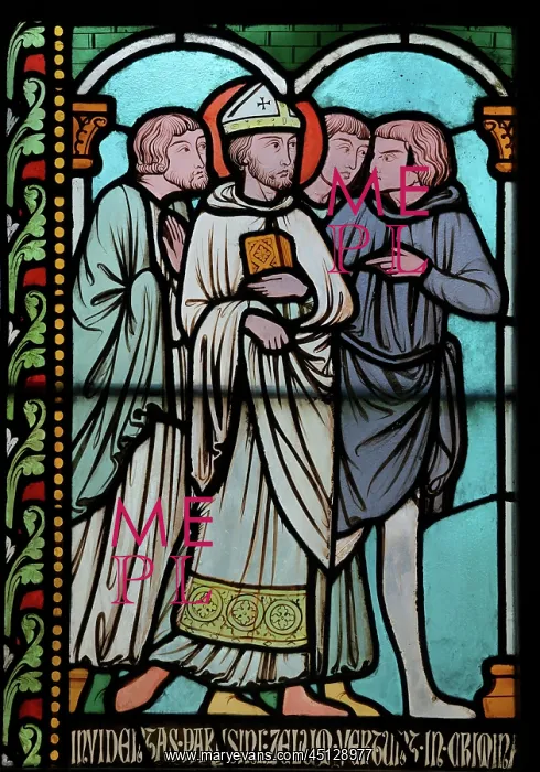 : St Genevieve stained glass window, Cloister, Cathedrale : St Genevieve stained glass window, Cloister, Cathedrale