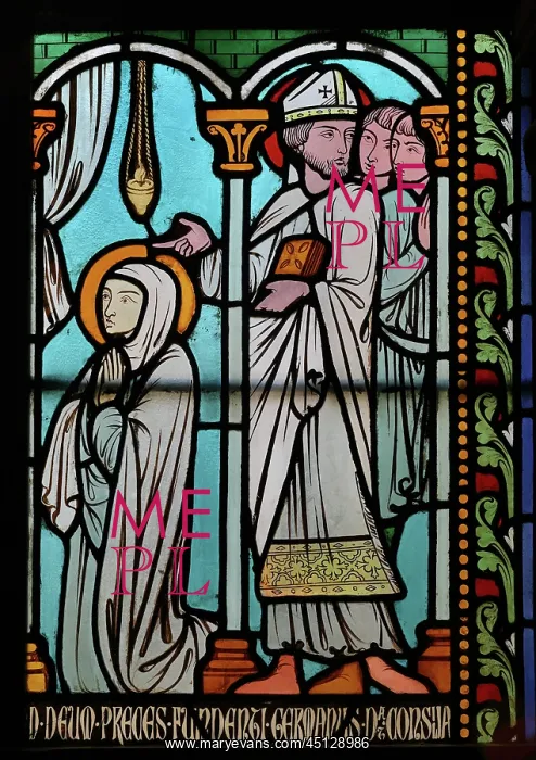 : St Genevieve stained glass window, Cloister, Cathedrale : St Genevieve stained glass window, Cloister, Cathedrale