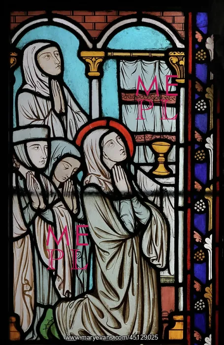: St Genevieve stained glass window, Cloister, Cathedrale : St Genevieve stained glass window, Cloister, Cathedrale