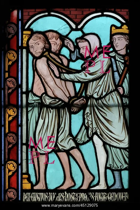 : St Genevieve stained glass window, Cloister, Cathedrale : St Genevieve stained glass window, Cloister, Cathedrale