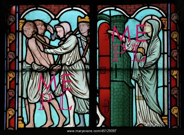 : St Genevieve stained glass window, Cloister, Cathedrale : St Genevieve stained glass window, Cloister, Cathedrale