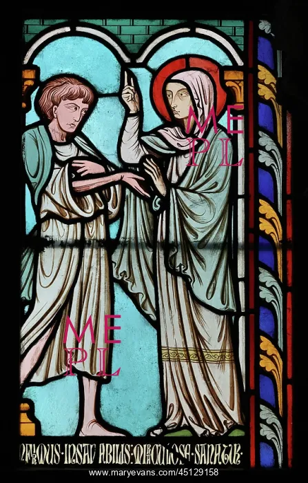 : St Genevieve stained glass window, Cloister, Cathedrale : St Genevieve stained glass window, Cloister, Cathedrale