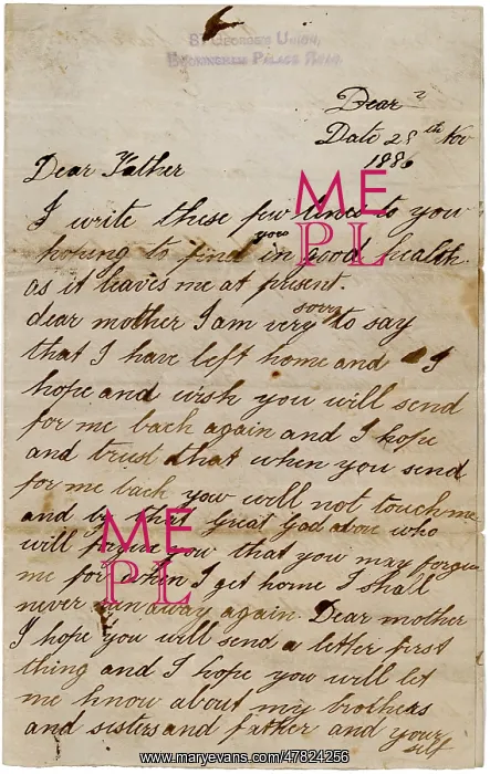 : St George's Workhouse Inmate Letter : St George's Workhouse Inmate Letter