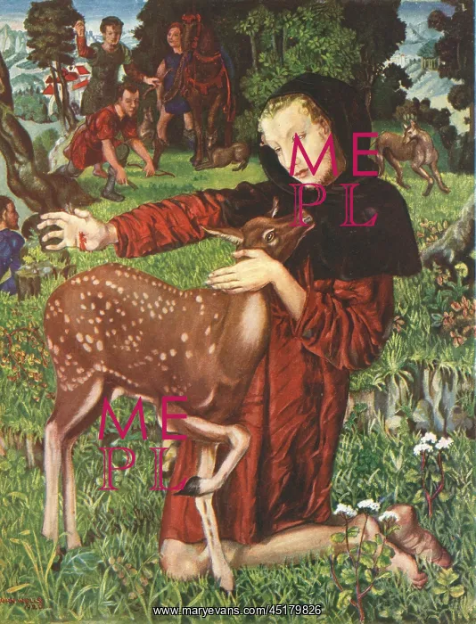 : St. Giles. A colourful oil painting of a young woman wearing a red dress : St. Giles. A colourful oil painting of a young woman wearing a red dress