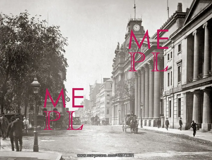 : St James, looking west, Montreal, Canada, circa 1880s : St James, looking west, Montreal, Canada, circa 1880s