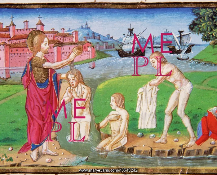 : St. John the Baptist baptizing in the Jordan River. Codex of : St. John the Baptist baptizing in the Jordan River. Codex of