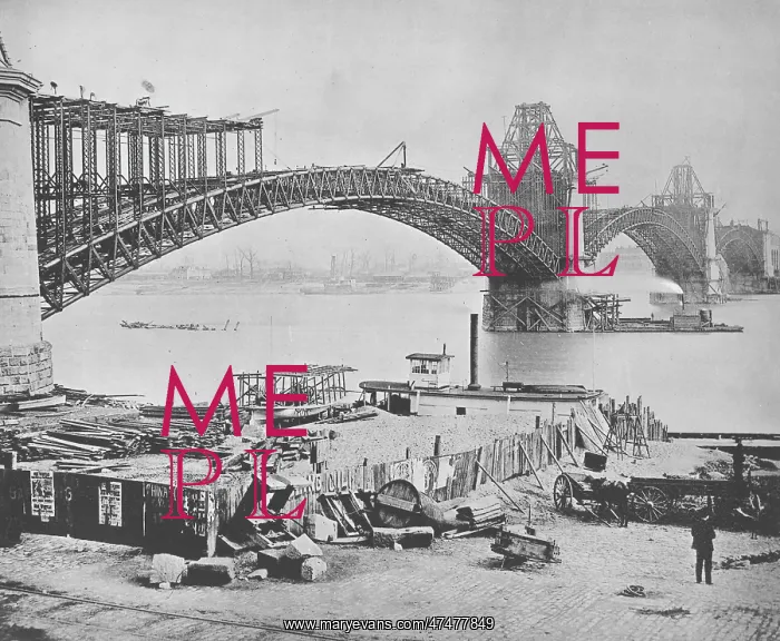 : The St. Louis bridge. The erection - the ribs completed and : The St. Louis bridge. The erection - the ribs completed and