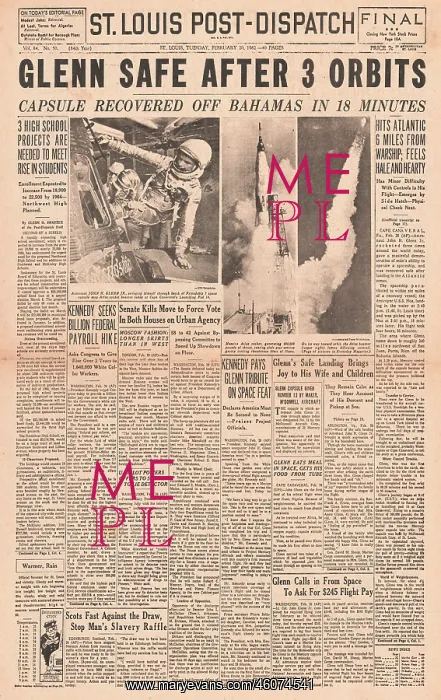 : St Louis Post Dispatch Astronaut John Glenn orbits the earth : St Louis Post Dispatch Astronaut John Glenn orbits the earth