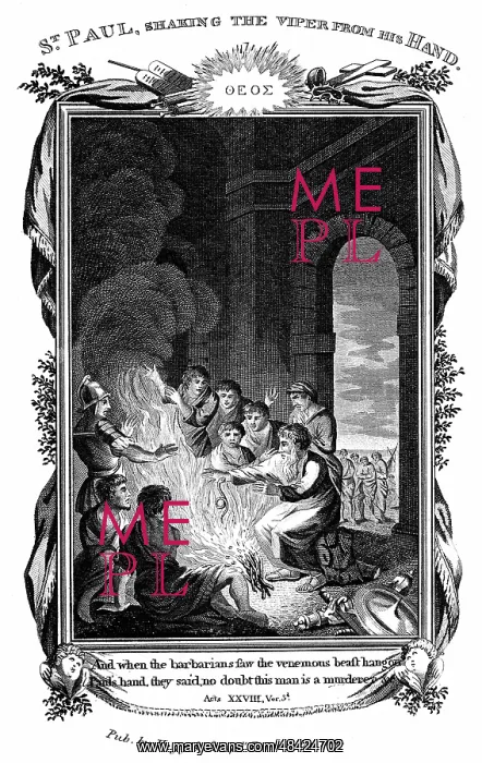 : St Paul the Apostle shaking the viper from his : St Paul the Apostle shaking the viper from his